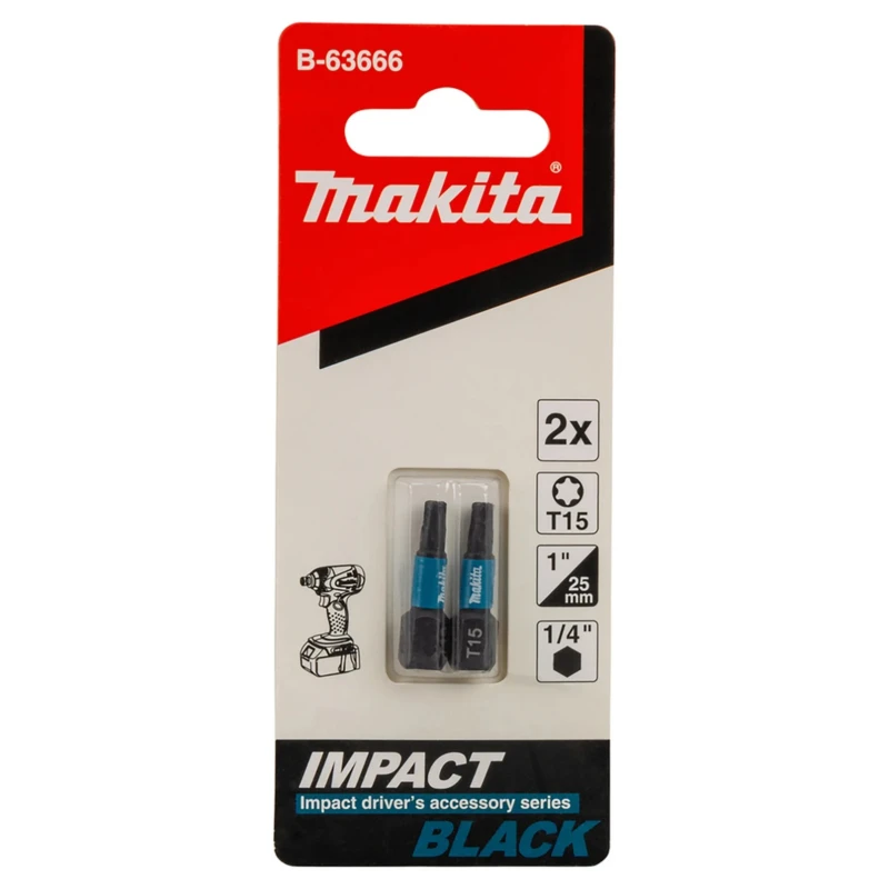 Makita Hex Screwdriver Bit 6.35 mm Tip T15 Size, 25 mm Overall Length B-63666