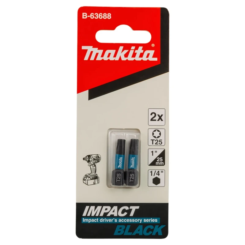 Makita Hex Screwdriver Bit, 6.35 mm Drive Size, T25 Head, Magnetic, 25 mm Overall Length B-63688