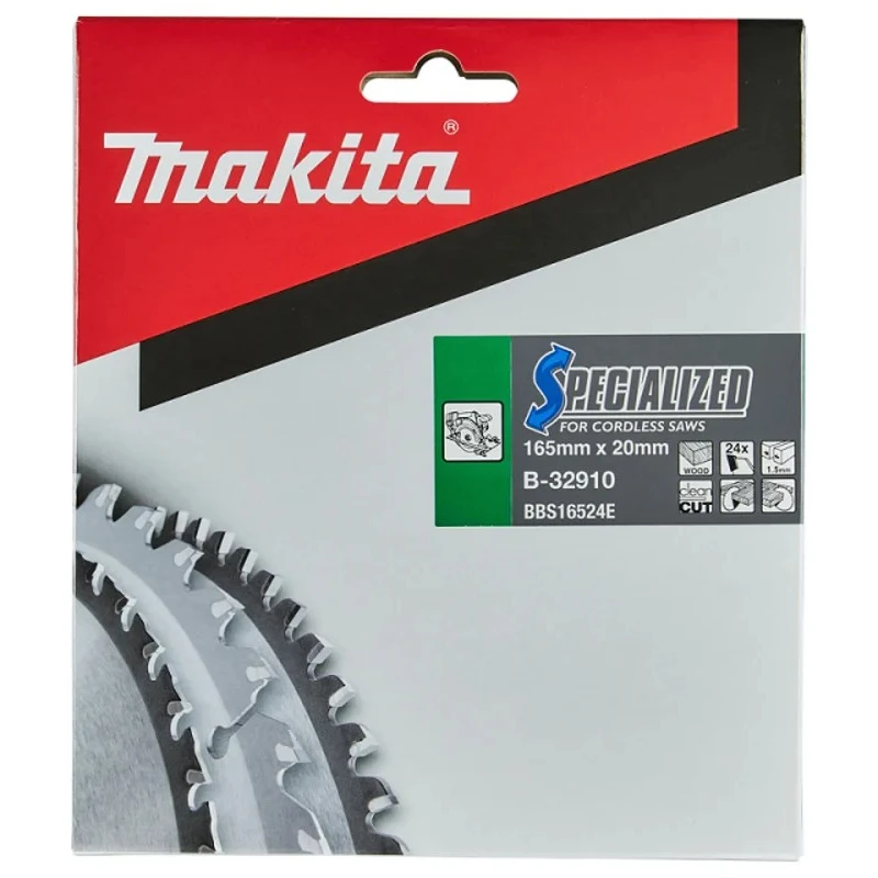 Makita Circular Saw Blade 165mm Diameter, 24 Teeth, Tungsten Carbide, 20mm Arbor Diameter B-32910