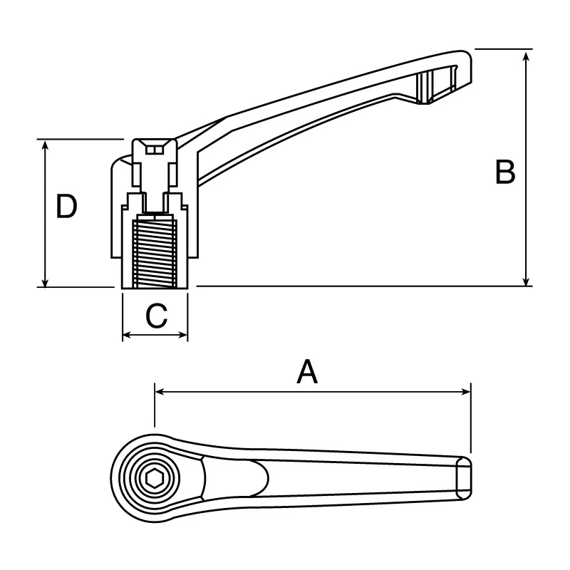 RS PRO Stainless Steel Clamping Lever, Female Thread M6 x 8 mm Insert, Die Cast Zinc Handle, Black, 42mm Length 478-107