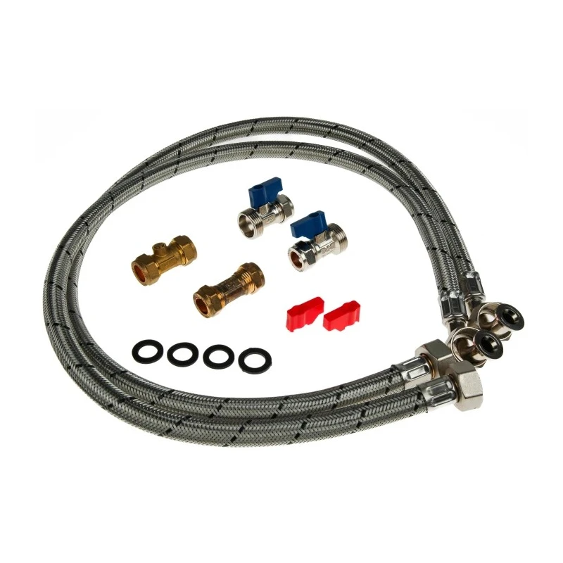 RS PRO Water Softener Installation Kit, Standard 15 mm Brass Valves with Stainless Steel Hoses 195-2197