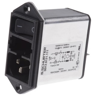 Schurter 250V AC 10A Panel Mount IEC Connector Male 2 Pole 2 Fuse Quick Connect DD12.9121.111