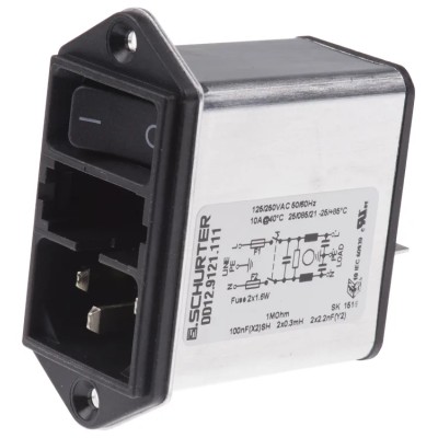 Schurter 250V AC 10A Panel Mount IEC Connector Male 2 Pole 2 Fuse Quick Connect DD12.9121.111