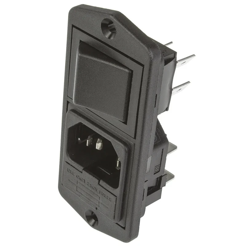 Bulgin C14 Straight Flange IEC Connector 250V 10A Female Fuse Size 5 x 20 mm BVA01/Z0000/10