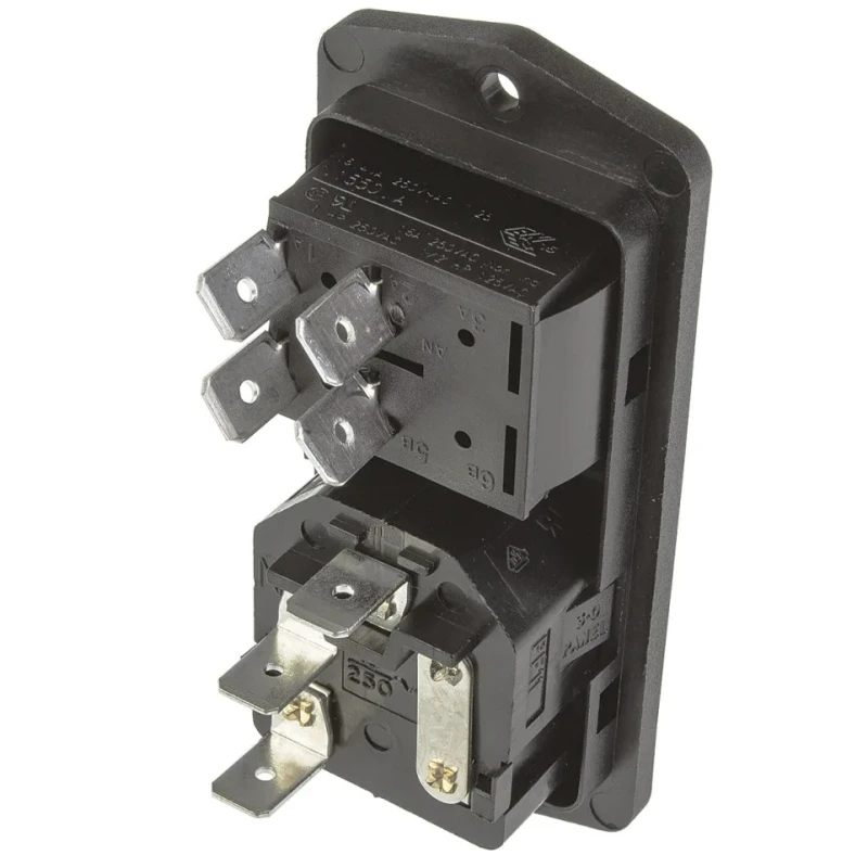 Bulgin C14 Straight Flange IEC Connector 250V 10A Female Fuse Size 5 x 20 mm BVA01/Z0000/10