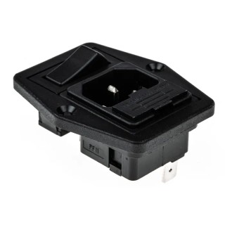 Bulgin C14 Straight Panel Mount IEC Connector, 250V, 10A, Female, Fuse Size 5 x 20 mm BVB01/Z0000/01