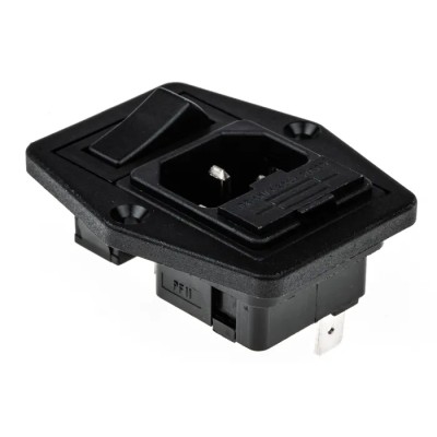 Bulgin C14 Straight Panel Mount IEC Connector, 250V, 10A, Female, Fuse Size 5 x 20 mm BVB01/Z0000/01
