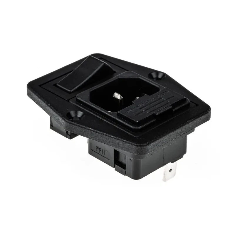 Bulgin C14 Straight Panel Mount IEC Connector, 250V, 10A, Female, Fuse Size 5 x 20 mm BVB01/Z0000/01