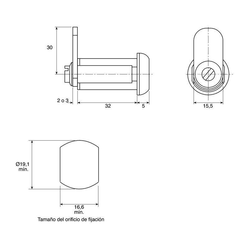 Euro-Locks a Lowe & Fletcher group Company Stainless Steel Camlock 32 mm Panel-to-Tongue 19.1 x 16.6 mm Key Unlock 1342032