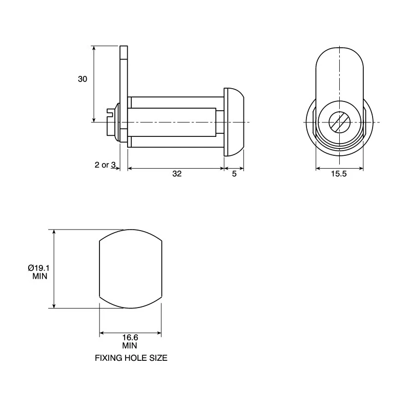 Euro-Locks a Lowe & Fletcher group Company Stainless Steel Camlock 32 mm Panel-to-Tongue 19.1 x 16.6 mm Key Unlock 1342032