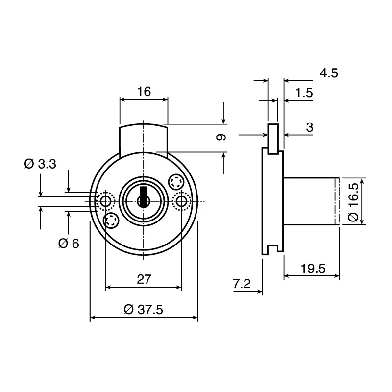 Euro-Locks a Lowe & Fletcher group Company Furniture Lock Keyed Panel to Tongue 19 mm, Panel Cutout 16.5 mm 5872037