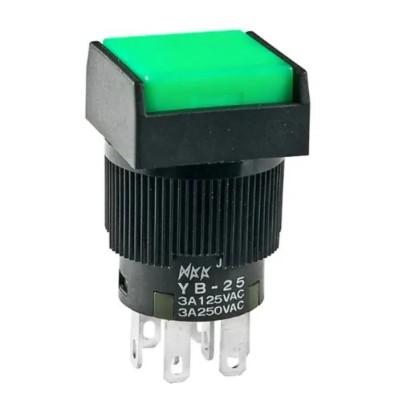 NKK Switches YB Series Panel Mount Momentary Push Button Switch DPDT 16 mm Cutout Blue Green White LED IP65 30V dc YB25SKW01