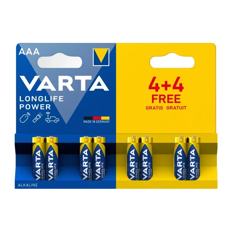 Varta LONGLIFE Power Alkaline AAA Battery 1.5 V 8 Pack AAA4+4 VARTA RS