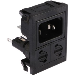 Bulgin C14 Straight Snap-in IEC Connector 250V 10A Female Fuse Size 5 x 20 mm BZV03/Z0000/04