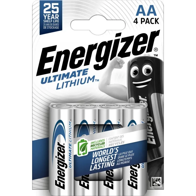 Energizer ULTIMATE Lithium Iron Disulphide AA Battery 1.5 V 3.1Ah 4-Pack 7638900262643
