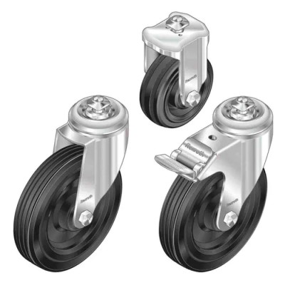 Bosch Rexroth Castor Wheel M12 Thread Rubber LR with Lock, 158mm Height, Solid Rubber, DIN EN 61340-5-1, FS1 3842547840