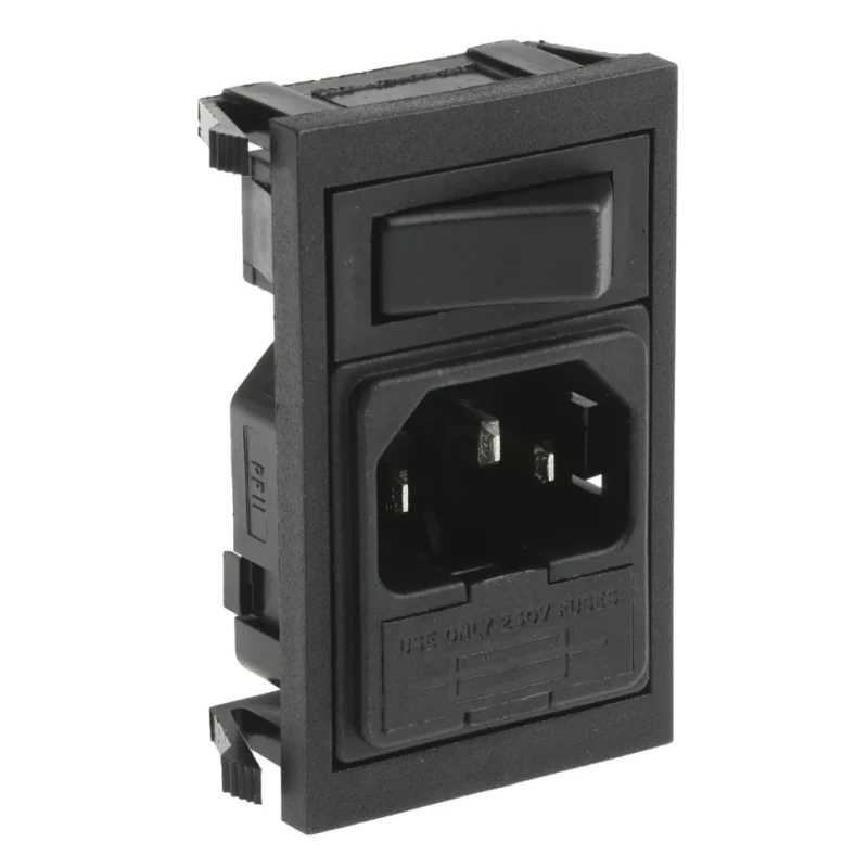 Bulgin C14 Straight Snap-in IEC Connector Female, 250V, 10A, Fuse Size 5 x 20 mm BZV01/Z0000/01