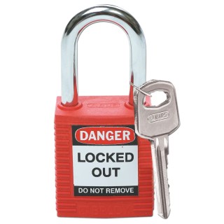 Brady Key Steel, Nylon Security Padlock Weatherproof 6.35 mm Shackle Diameter 38mm Body 051339