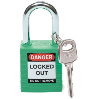 RS PRO Steel and Nylon Weatherproof Key Security Padlock 6.35 mm Shackle Diameter 38 SFTY PADLOCK STEEL 38MM SHA GREEN 6/PAC