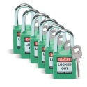 RS PRO Steel and Nylon Weatherproof Key Security Padlock 6.35 mm Shackle Diameter 38 SFTY PADLOCK STEEL 38MM SHA GREEN 6/PAC