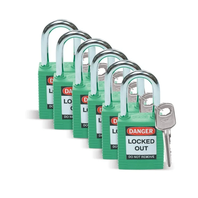 RS PRO Steel and Nylon Weatherproof Key Security Padlock 6.35 mm Shackle Diameter 38 SFTY PADLOCK STEEL 38MM SHA GREEN 6/PAC