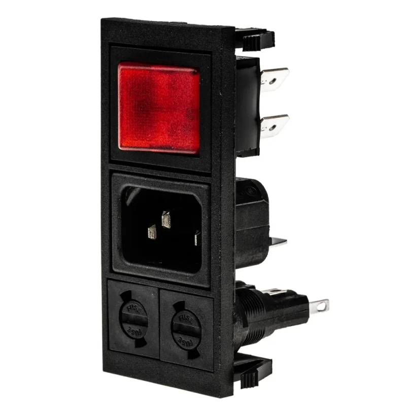 Bulgin C14 Straight Snap-in IEC Connector 250V Voltage 10A Current Fuse Size 5 x 20 mm BZV03/Z0000/06