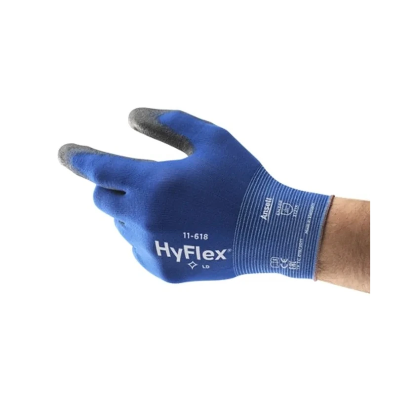 Ansell HyFlex 11-618 Blue Nylon Work Gloves Size 10 Polyurethane Coating 11618100
