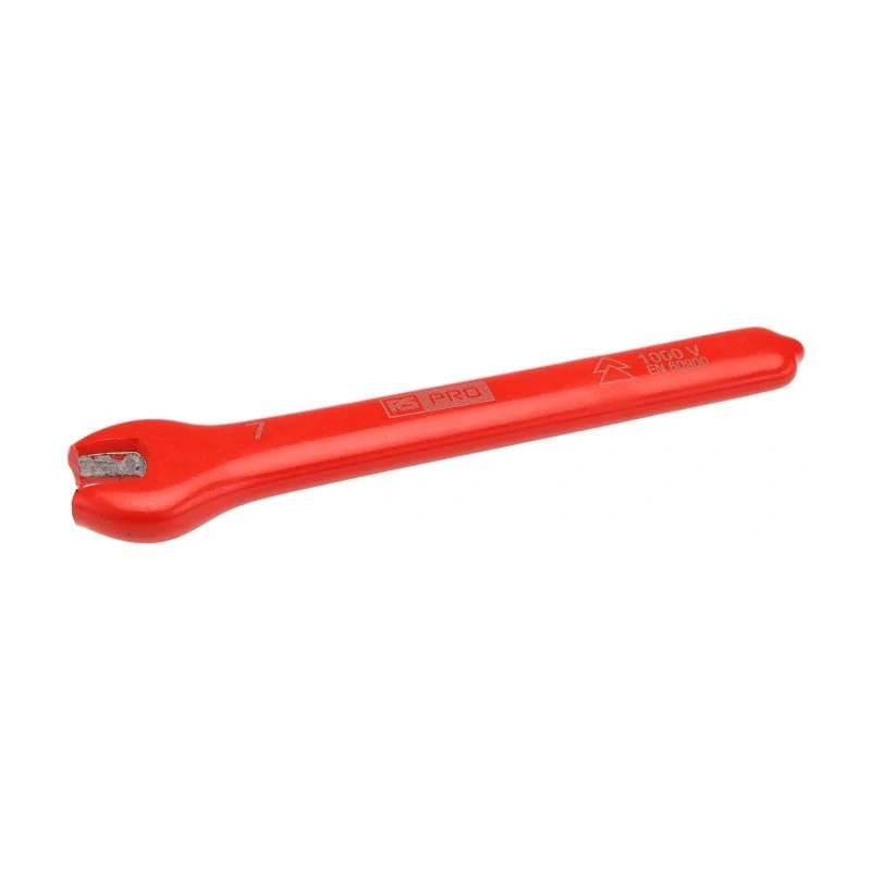RS PRO Insulated Chrome Vanadium Steel Open End Spanner Metric 7 mm Size 110mm Overall Length IEC 60900 Compliant 197-3793