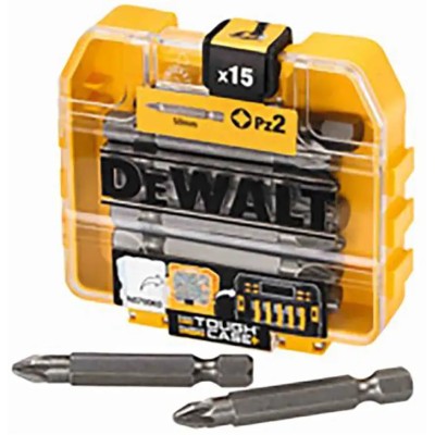 DeWALT Pozidriv Screwdriver Bit Set 15 Pieces PZ2, Molybdenum Steel & Chrome Vanadium Steel, Overall Length 50mm DP73-QZ