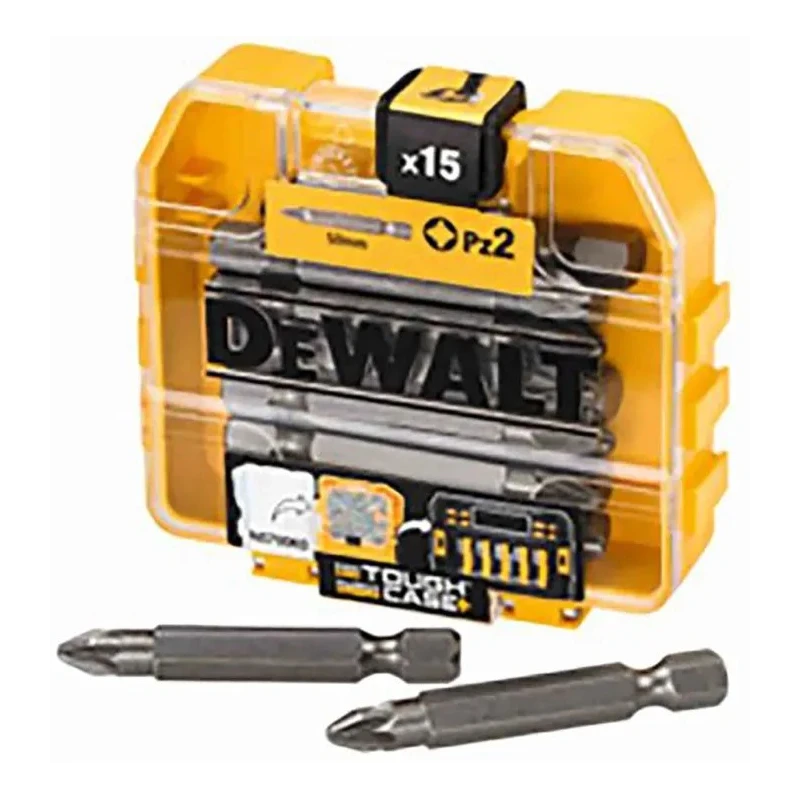 DeWALT Pozidriv Screwdriver Bit Set 15 Pieces PZ2, Molybdenum Steel & Chrome Vanadium Steel, Overall Length 50mm DP73-QZ