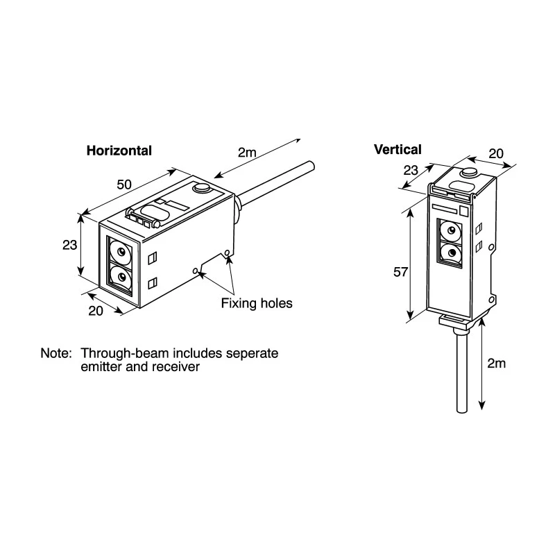 Omron Diffuse Photoelectric Sensor, Block Style, 2 m Detection Range, PNP Output, IP67, Die Cast Zinc Housing E3S-CD12 2M