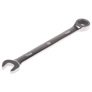 RS PRO Combination Ratchet Spanner 11 mm Chrome Vanadium Steel Chrome Finish ANSI b.107.6 487-028