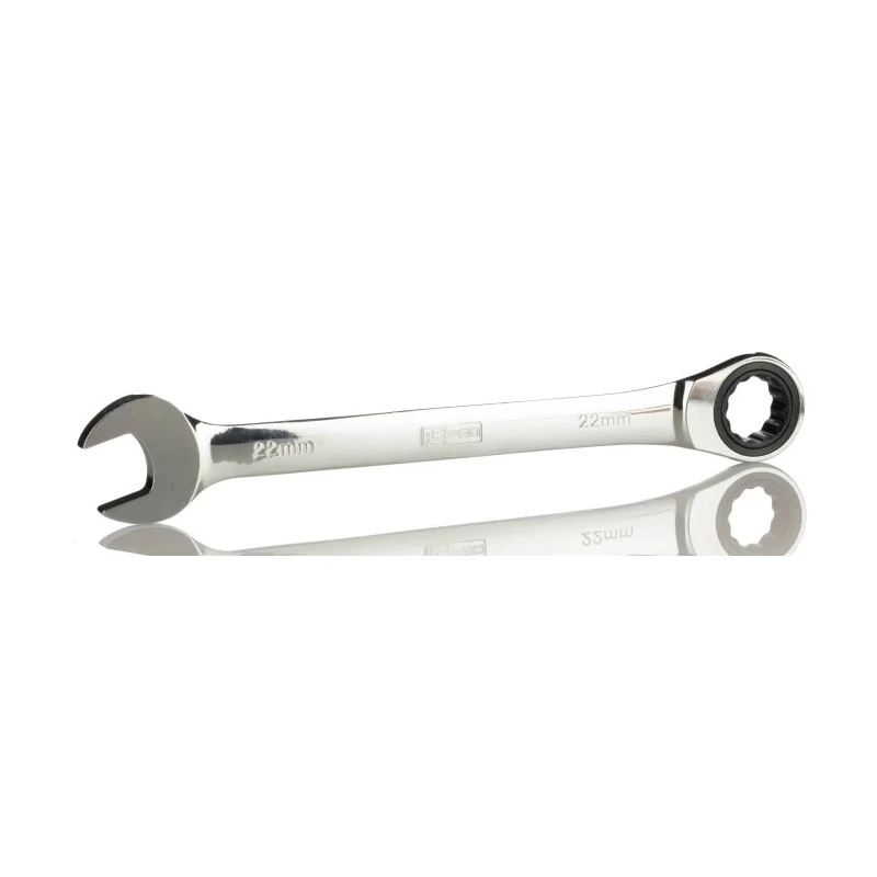RS PRO Combination Ratchet Spanner 22 mm Chrome Vanadium Steel Chrome Finish ANSI b.107.6 487-040