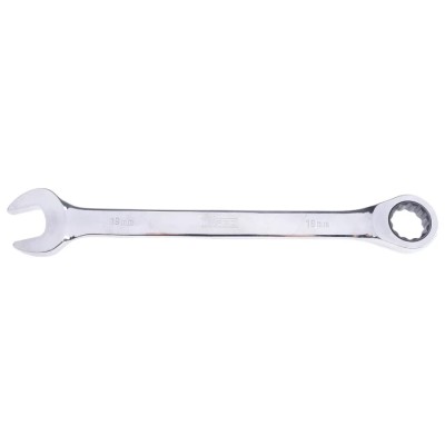 RS PRO Combination Ratchet Spanner 19 mm, 250mm Overall Length Chrome Vanadium Steel Chrome Finish 487-044