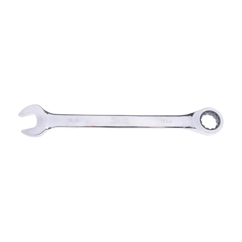 RS PRO Combination Ratchet Spanner 19 mm, 250mm Overall Length Chrome Vanadium Steel Chrome Finish 487-044