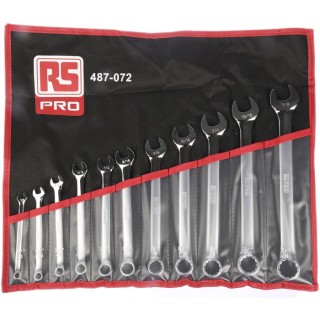 RS PRO 11-Piece Imperial Combination Spanner Set Chrome Vanadium Steel Chrome Finish 487-072