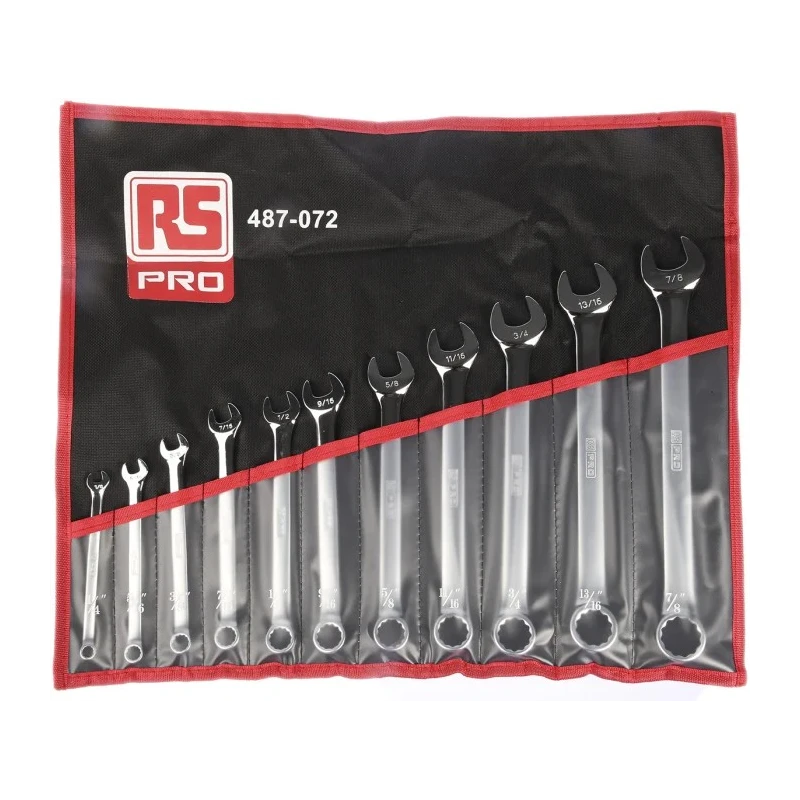 RS PRO 11-Piece Imperial Combination Spanner Set Chrome Vanadium Steel Chrome Finish 487-072