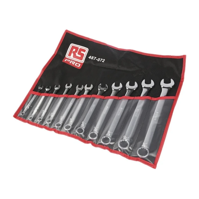 RS PRO 11-Piece Imperial Combination Spanner Set Chrome Vanadium Steel Chrome Finish 487-072