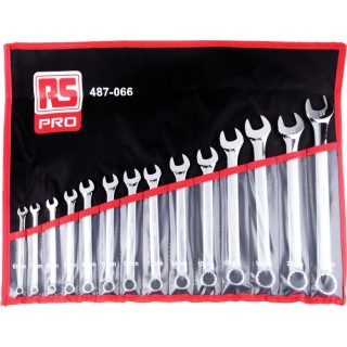 RS PRO 14-Piece Metric Combination Spanner Set 6 To 22 mm Chrome Vanadium Steel 487-066