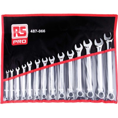 RS PRO 14-Piece Metric Combination Spanner Set 6 To 22 mm Chrome Vanadium Steel 487-066