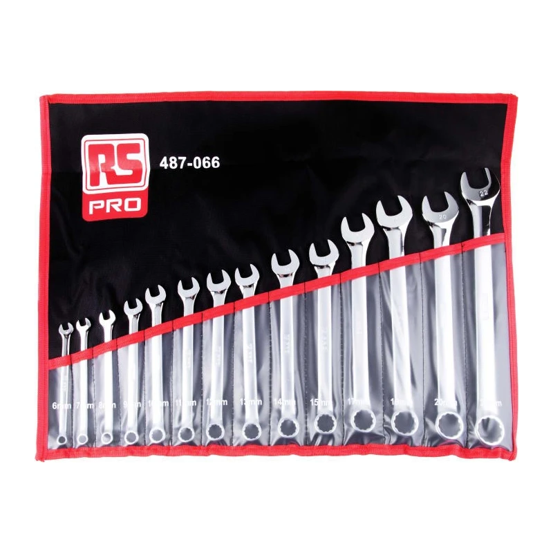 RS PRO 14-Piece Metric Combination Spanner Set 6 To 22 mm Chrome Vanadium Steel 487-066