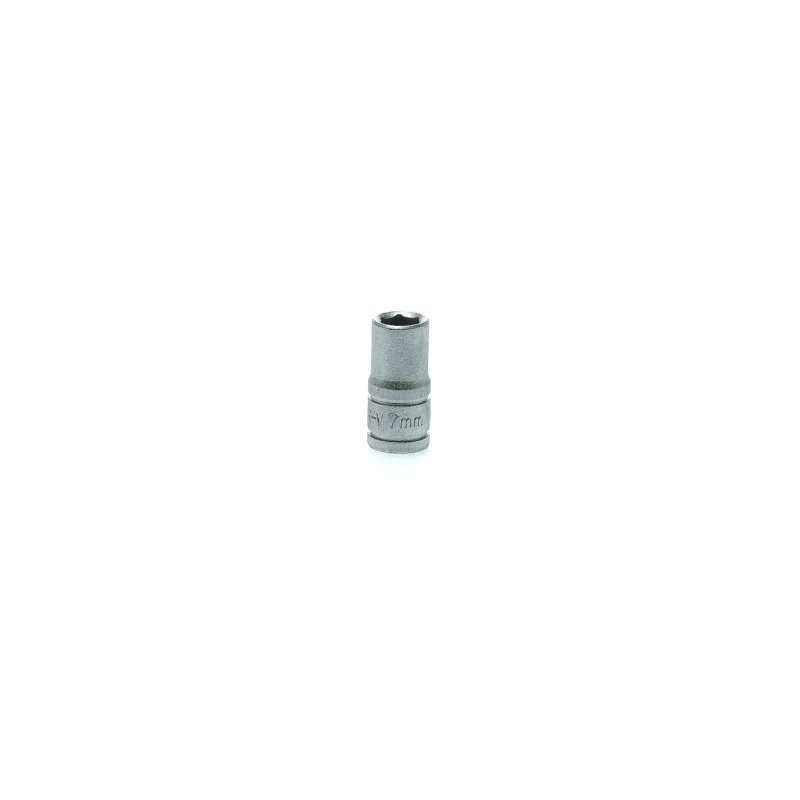 Teng Tools 1/4 in Drive 7 mm 6 Point Hex Socket with Satin Finish, Chrome Vanadium Steel, 25mm Overall Length M140507-C