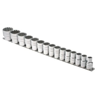 Teng Tools 15-Piece 1/2 in Drive Bi-Hexagonal Socket Set Chrome Vanadium Steel Satin Finish M1215MM