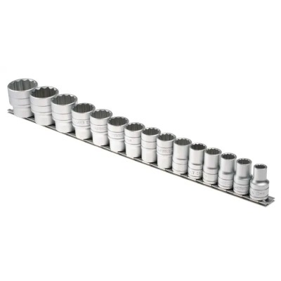 Teng Tools 15-Piece 1/2 in Drive Bi-Hexagonal Socket Set Chrome Vanadium Steel Satin Finish M1215MM