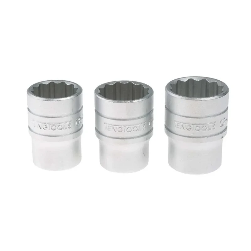 Teng Tools 15-Piece 1/2 in Drive Bi-Hexagonal Socket Set Chrome Vanadium Steel Satin Finish M1215MM