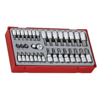 Teng Tools 35-Piece 1/4 in Bit Socket Set Chrome Vanadium Steel Satin Finish TTBS35