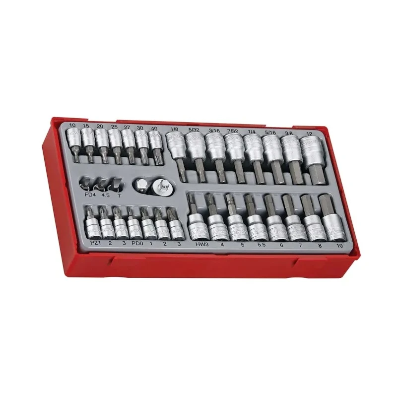 Teng Tools 35-Piece 1/4 in Bit Socket Set Chrome Vanadium Steel Satin Finish TTBS35