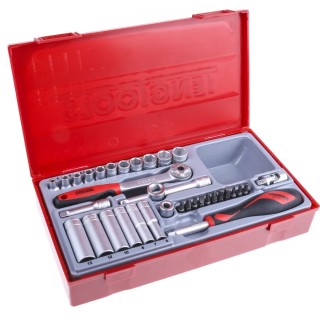 Teng Tools 35-Piece 1/4 in Hexagon Socket Set Chrome Vanadium Steel Satin Finish TT1435
