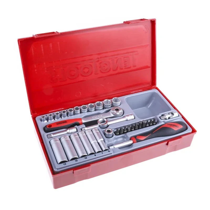 Teng Tools 35-Piece 1/4 in Hexagon Socket Set Chrome Vanadium Steel Satin Finish TT1435