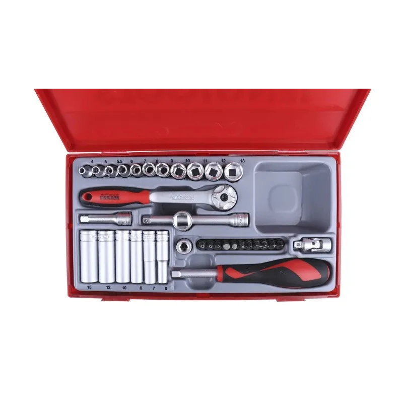 Teng Tools 35-Piece 1/4 in Hexagon Socket Set Chrome Vanadium Steel Satin Finish TT1435